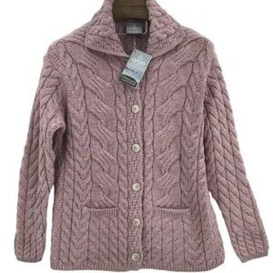 Aran Women's XL Gorgeous Pink Cable-Knit Cardigan Sweater